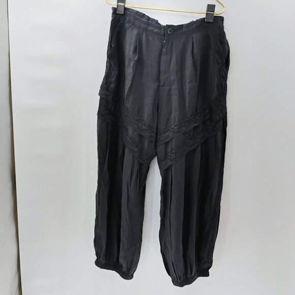By Anthropologie Pieced Lace Joggers Lace Pull On Black Wide Leg balloon barrel - Picture 4 of 16